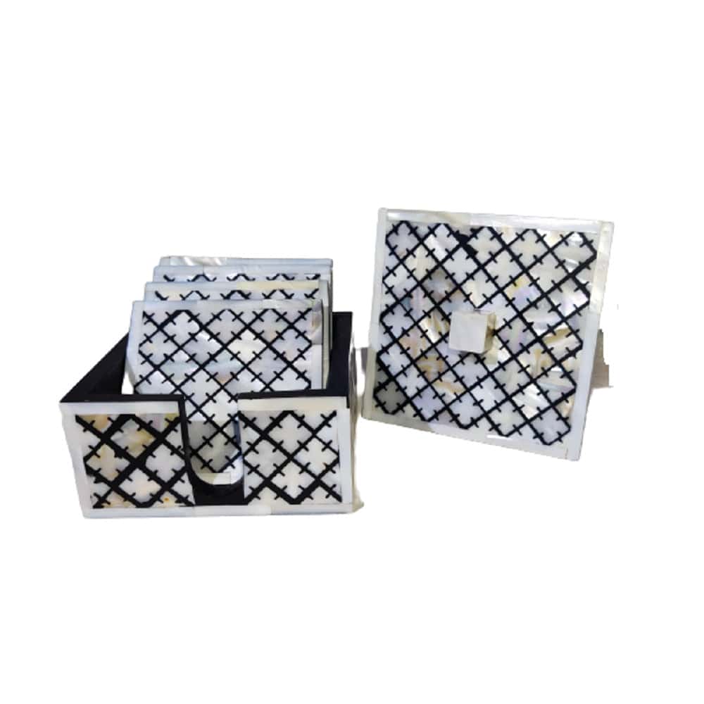 Handmade Mother Of Pearl Inlay Geometric Tea Coaster Set of 4 Best Gift for Home Decor