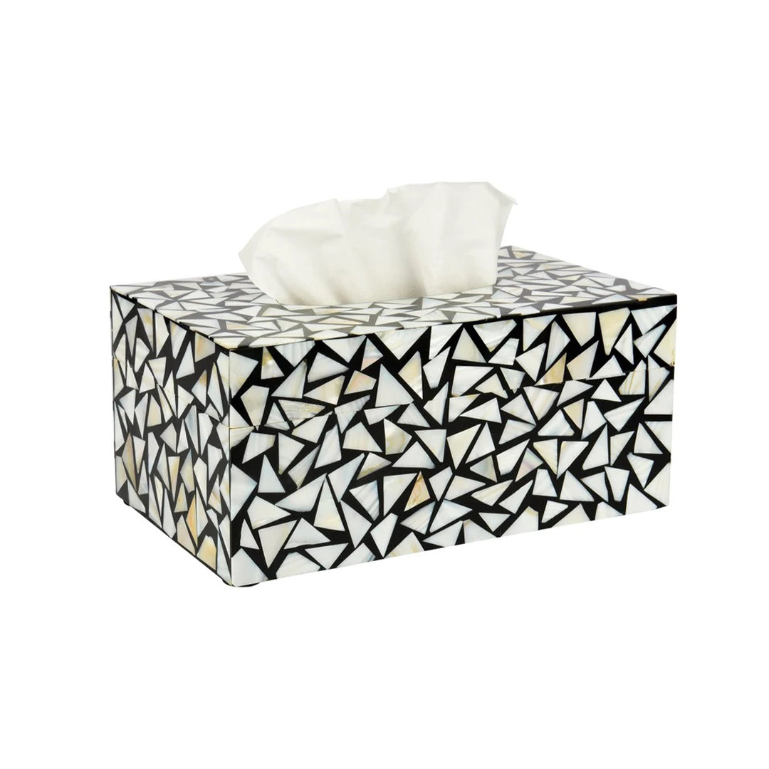 Mother Of Pearl Tissue Box In White Triangle Pattern