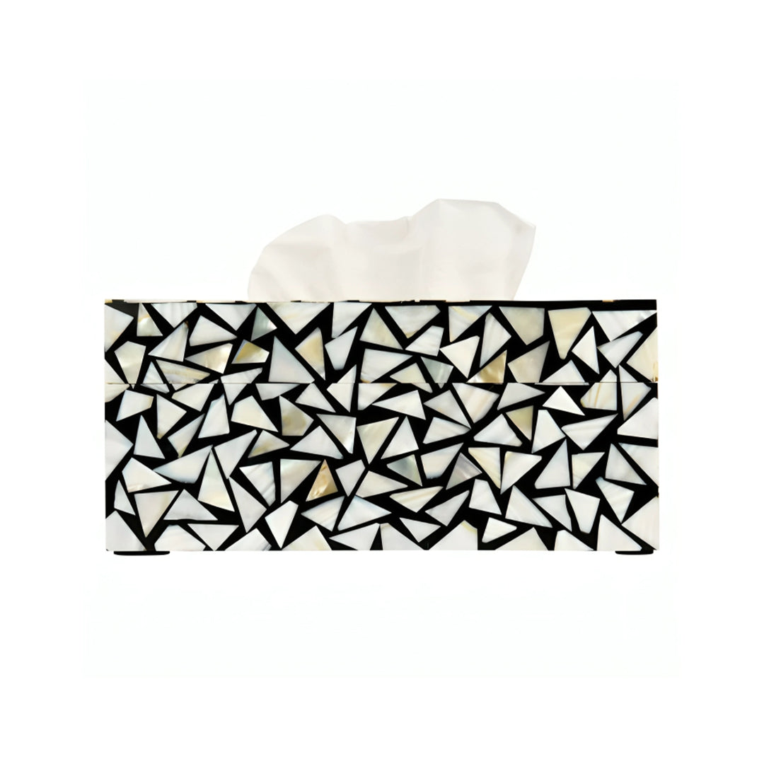 Mother Of Pearl Tissue Box In White Triangle Pattern