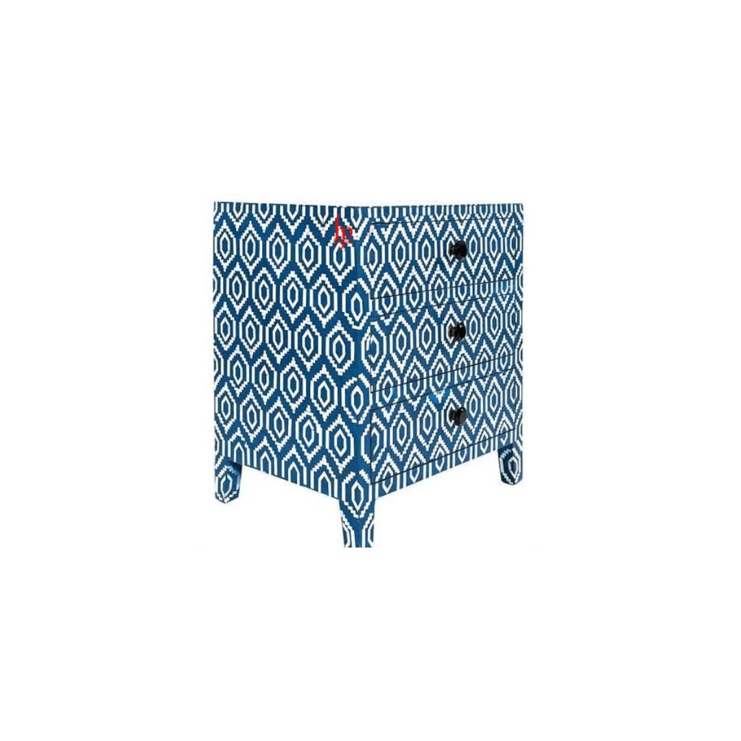Bone Inlay Bedside in Blue Ikkat Design Perfect Nightstand For Home Decor