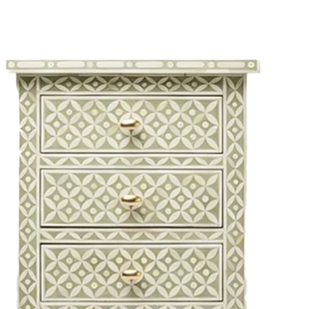 Bone Inlay Tall Boy Chest Of 6 Drawer in Star Eye Pattern