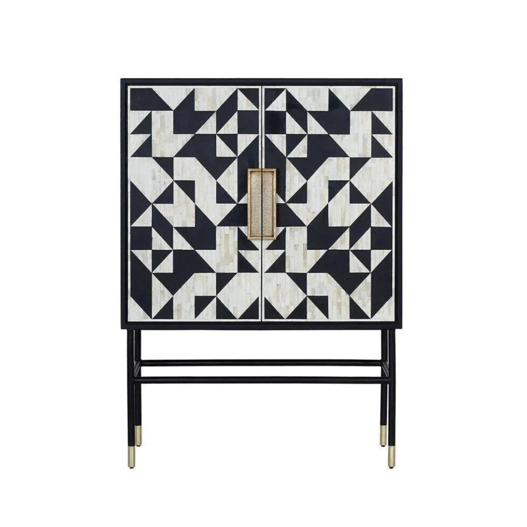 Bone Inlay Geometric Pattern Bar Cabinet
