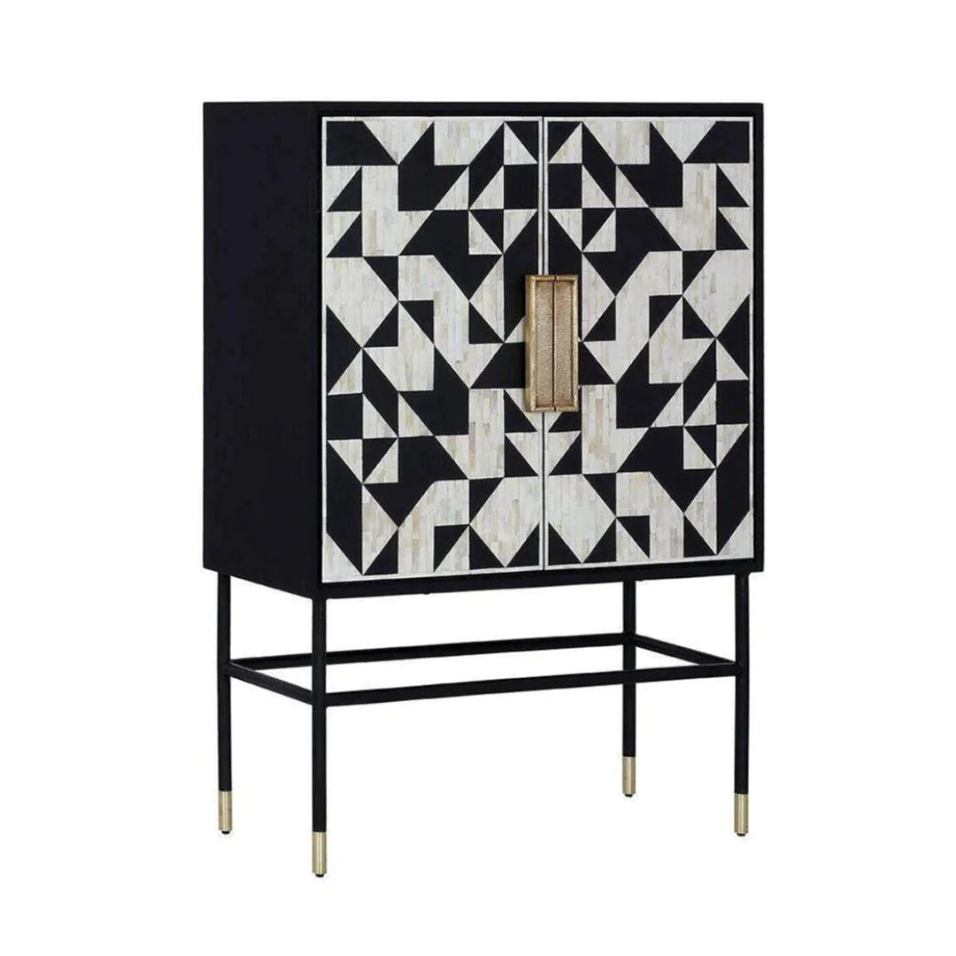 Bone Inlay Geometric Pattern Bar Cabinet