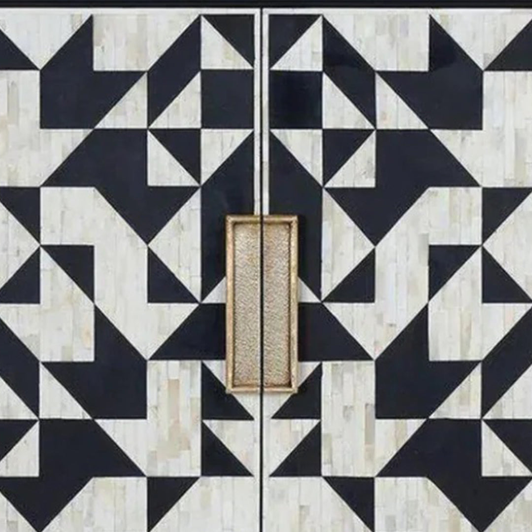 Bone Inlay Geometric Pattern Bar Cabinet