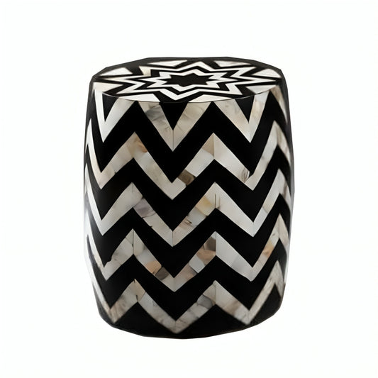 Mother Of Pearl Stool In Zig- Zag Pattern