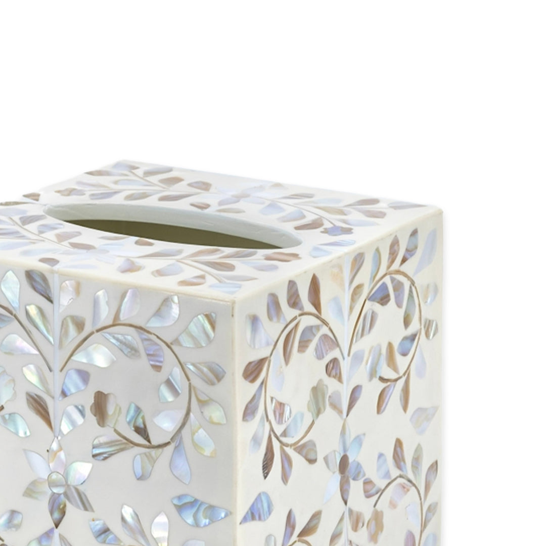 Mother Of Pearl Tissue Box In White Floral Pattern