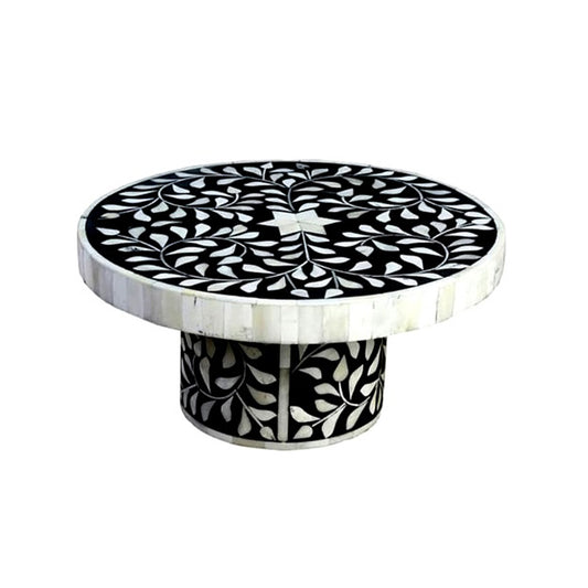 Mother Of Pearl Cake Stand in Black Round Floral Pattern