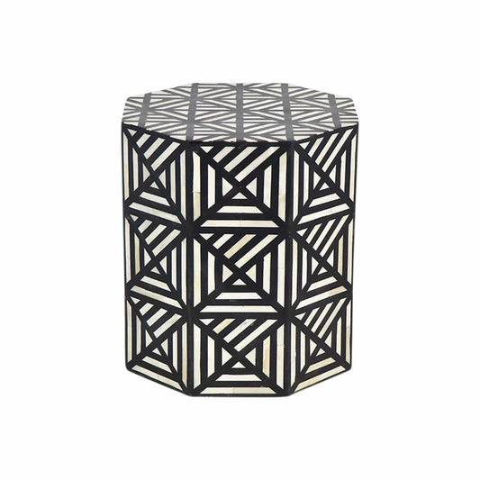 Handmade Customized Bone Inlay Geometric Pattern Hexagonal Stool Best For Home Decor