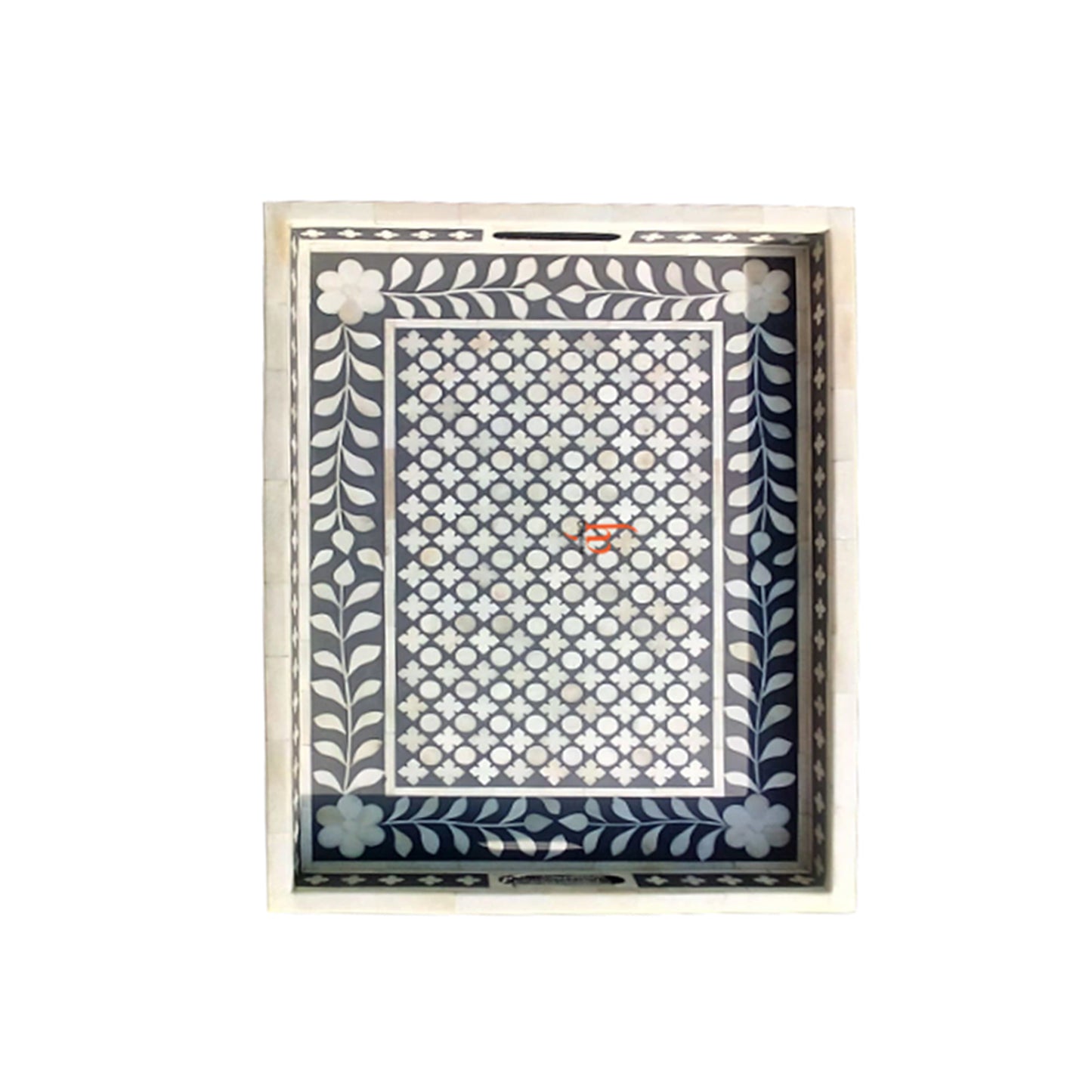 Handmade Bone Inlay Gray Tray Set of 2 Pieces Bone Inlay Rectangular Floral Tray Best Gift For Any Occasion