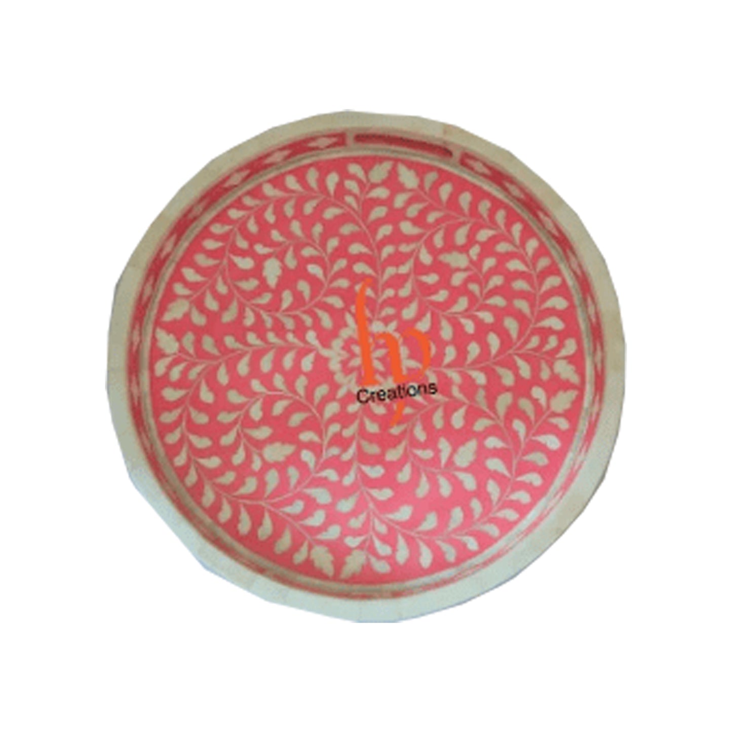 Handmade Bone Inlay pink Tray Set of 2 Pieces Bone Inlay Round Floral Tray Best Gift For Any Occasion