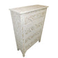 Mother of pearl inlay floral design 4 drawer tall boy white dresser
