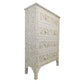 Mother of pearl inlay floral design 4 drawer tall boy white dresser