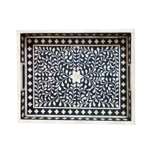 Handmade Bone Inlay Floral Rectangular Tray for Decor Best Gift For Any Occasion