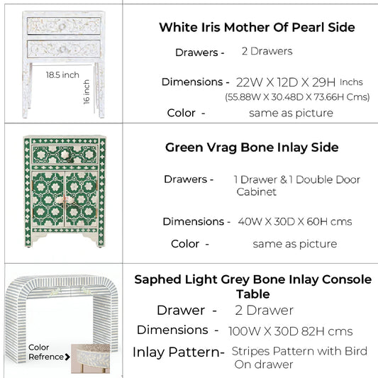 Mother Of Pearl and Bone Inlay Bedside With Bone Inlay Console Table