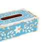 Mother of pearl tissue box in blue floral pattern