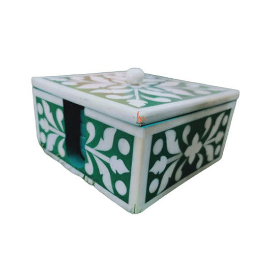 Beautifully Hand Crafted Bone Inlay Green Coaster Set Ready to Ship Perfect gift for loved ones