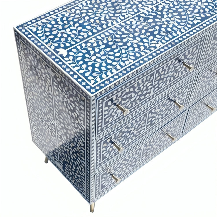Mother Of pearl Inlay chest of 9 drawers in floral pattern