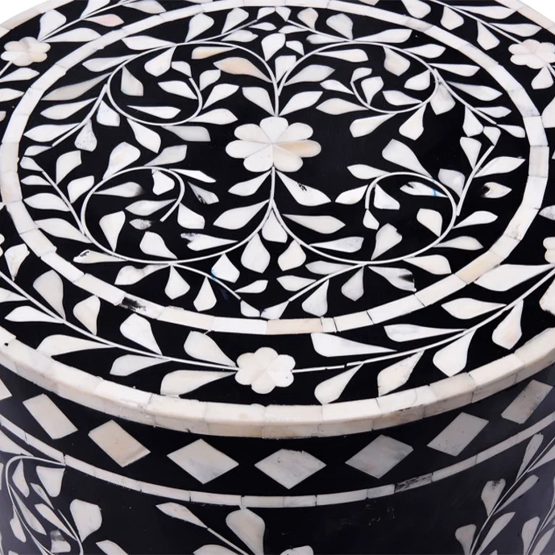 Bone Inlay Stool In Floral Pattern