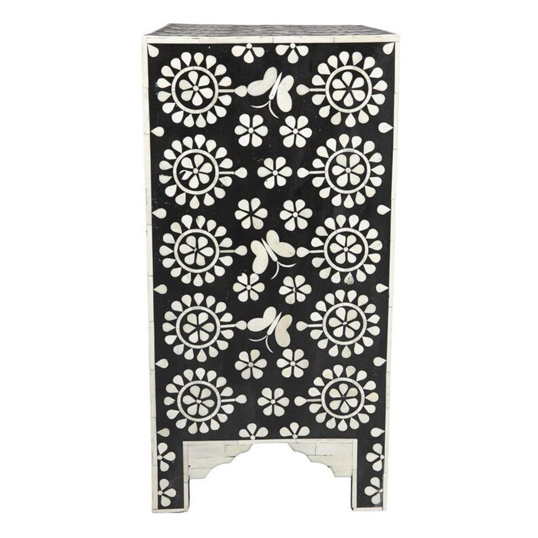Bone Inlay Bedside Table in Black Color New Pattern.
