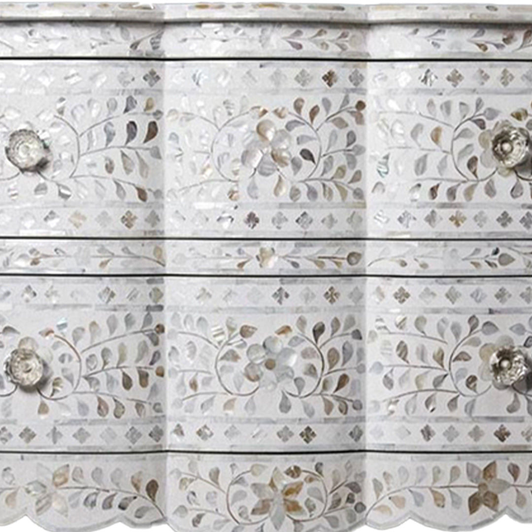 Mother of Pearl Chest of 3 Drawer in floral pattern white color