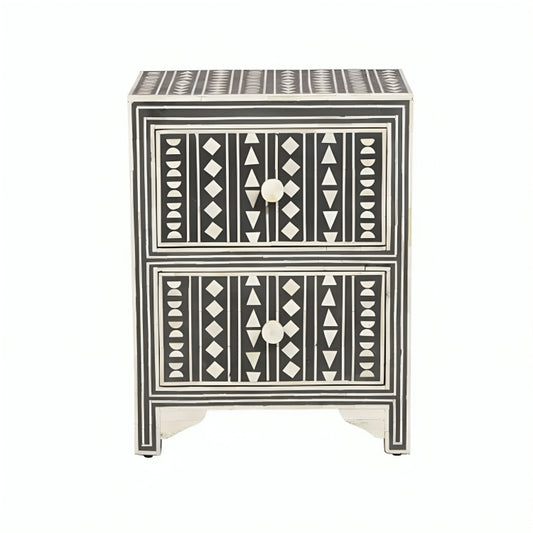 Bone Inlay Bedside Table in Black Color New Pattern.