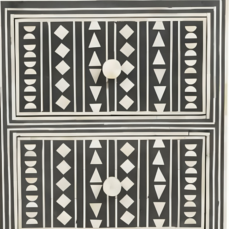 Bone Inlay Bedside Table in Black Color New Pattern.