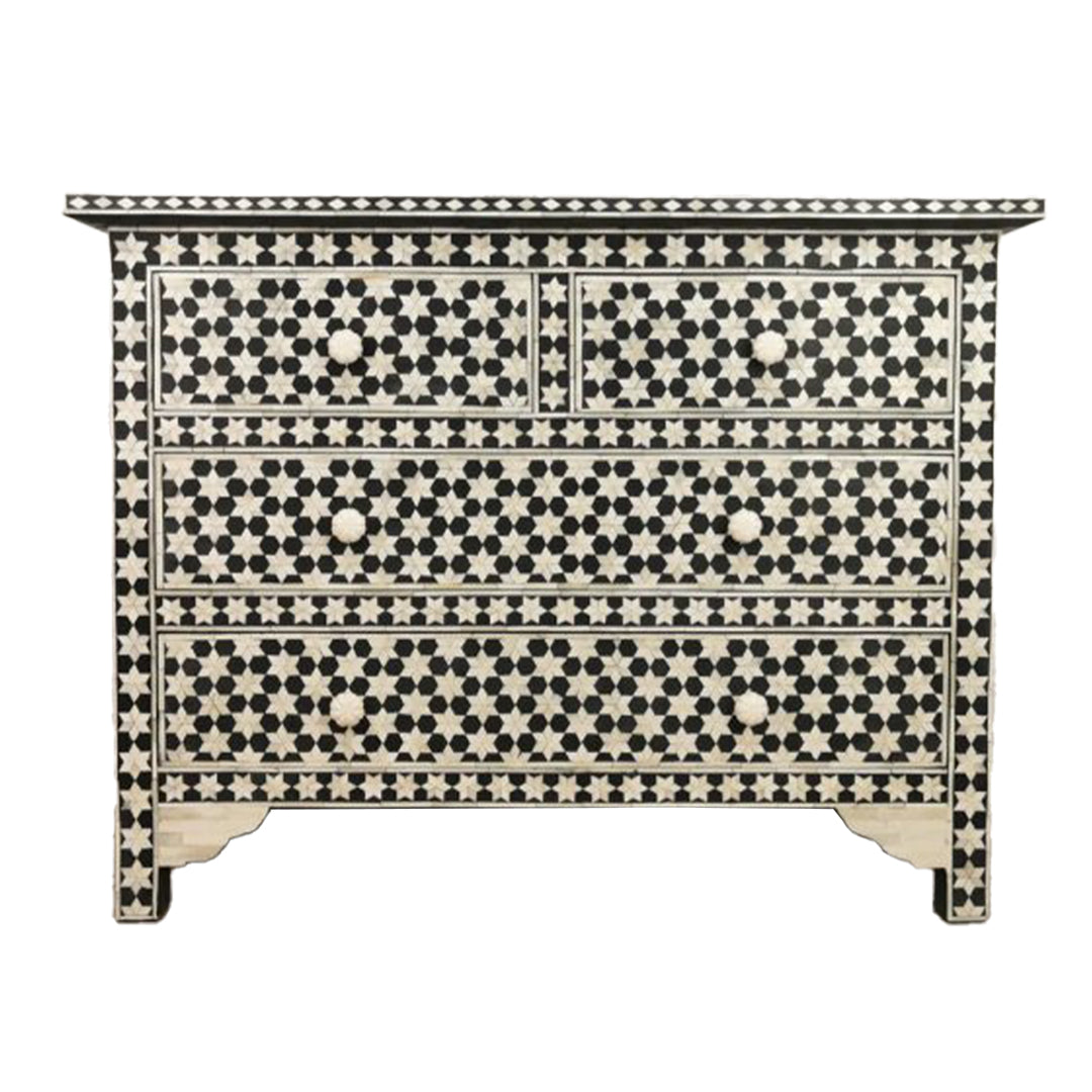 Bone Inlay Chest Of Drawers in Black Color