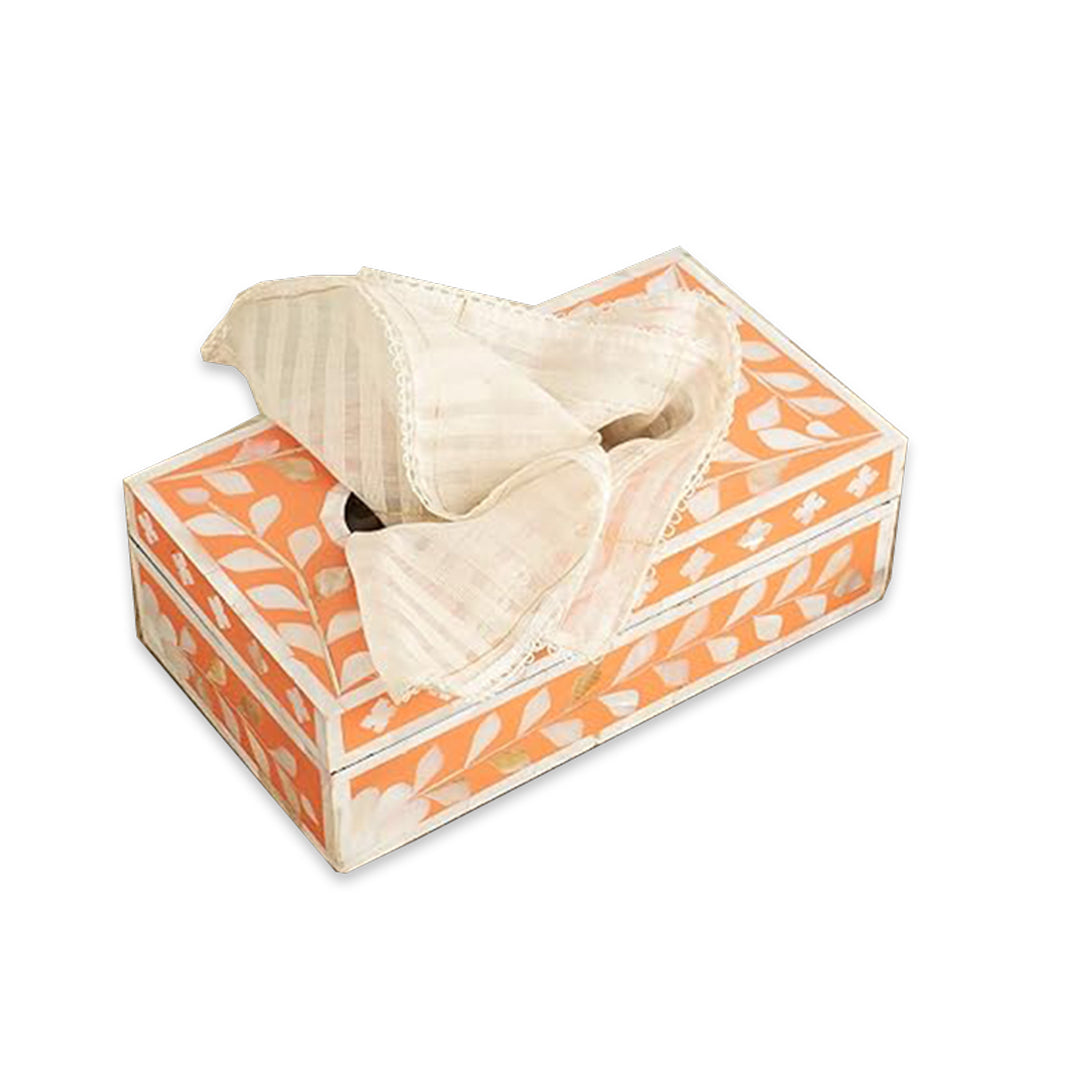 Mother Of Pearl Tissue Box in Orange Floral Pattern