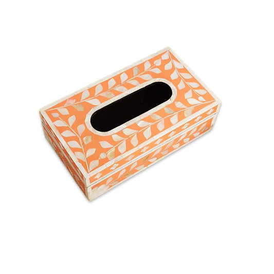 Mother Of Pearl Tissue Box in Orange Floral Pattern