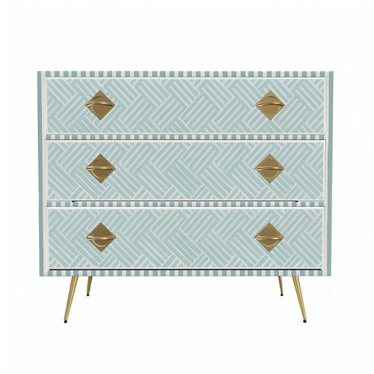 Bone Inlay Chest Of 3 Drawers in Teal Blue Color