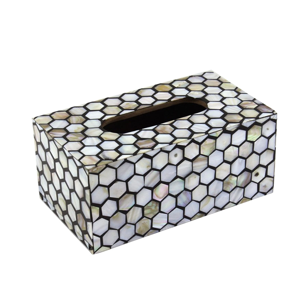 Mother Of Pearl Inlay Tissue Box In Honeycomb Pattern