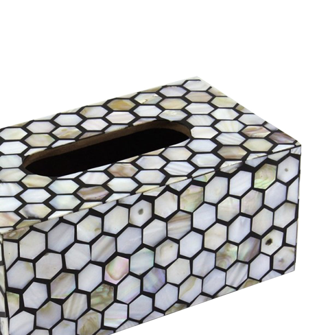 Mother Of Pearl Inlay Tissue Box In Honeycomb Pattern