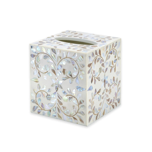 Mother Of Pearl Tissue Box In White Floral Pattern