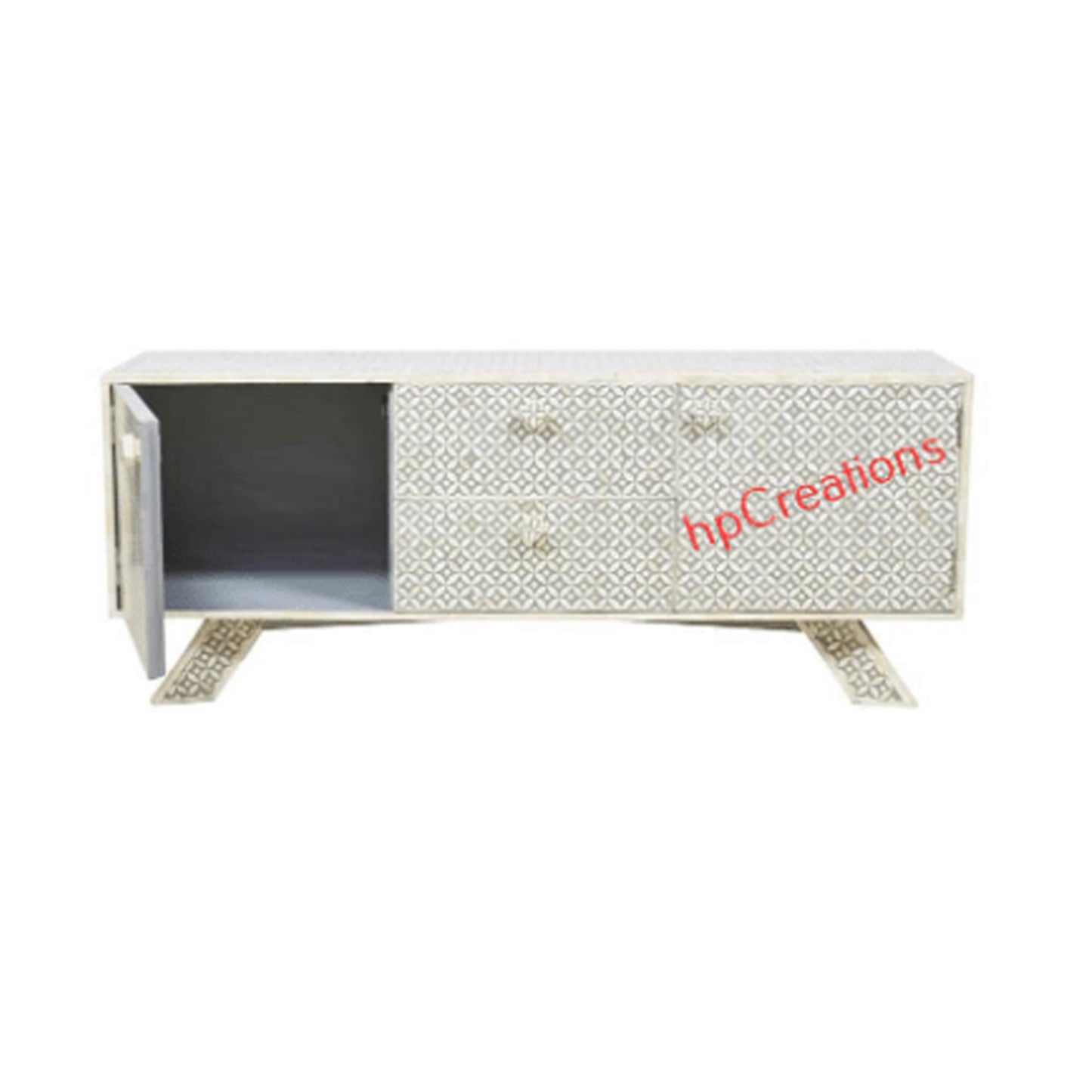 Personalized Handmade Bone Inlay Long Cabinet With Geometric Design