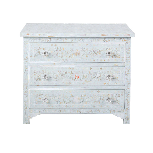 Handmade Bone Inlay Chest Of 3 Drawers Beautiful Floral Design Home Decor Inlay Furniture Decorative Living Table