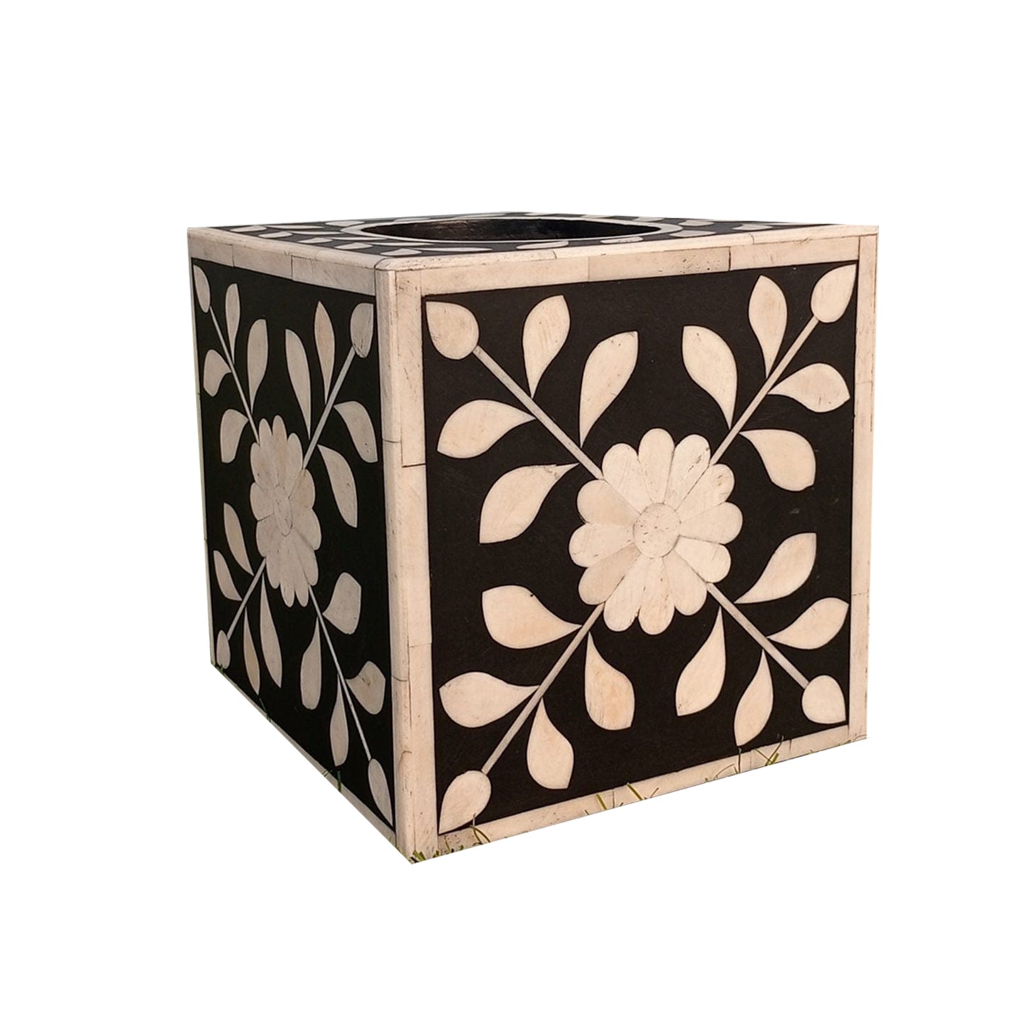 Handmade Customized Bone Inlay Floral Pattern Square Shape Tissue Box