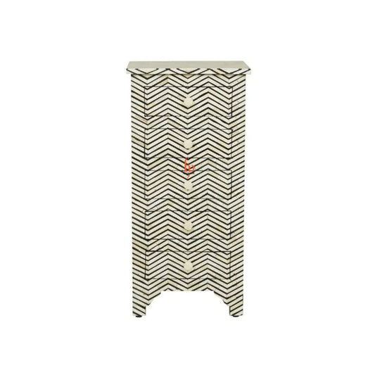 Bone Inlay Chevron Design Long Chest Of 5 Drawers Stunning Look Inlay Chest Attractive Night Table Handmade Furniture