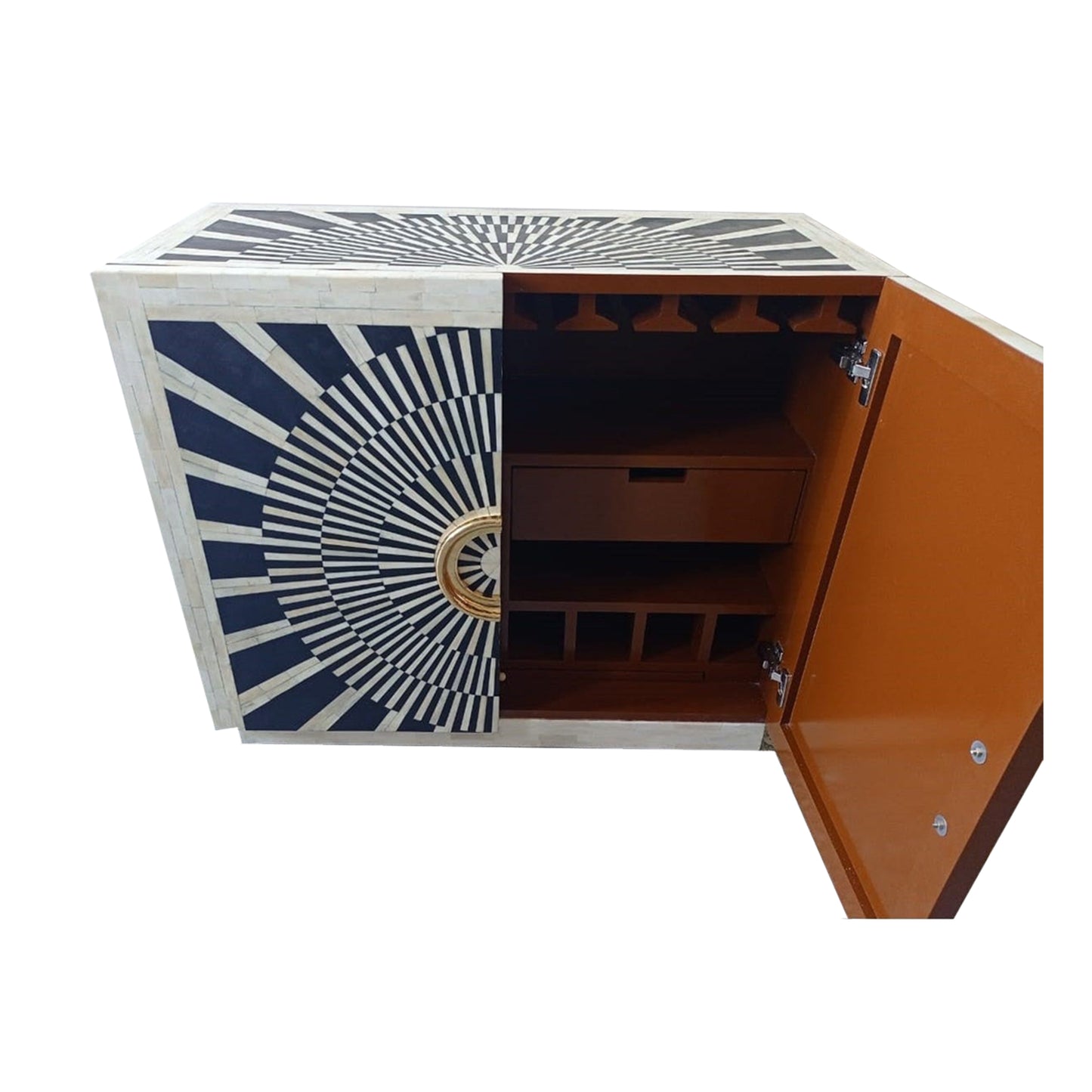 Personalized Handmade Bone Inlay Bar Cabinet