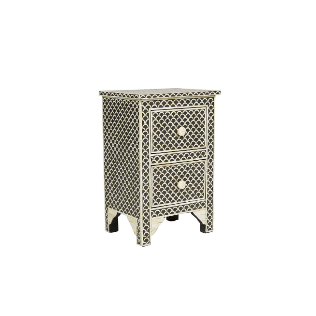Black color Bone inlay Bedside Table Night Stand End table for Bedroom Decor Fish Scale Design