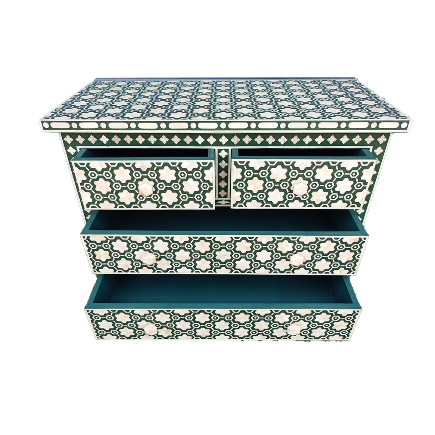 Personalized Handmade Bone Inlay Green Chest of 4 Drawer