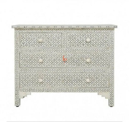Personalized Bone Inlay Chest Of 4 Drawers Commode Modern Design Grey Home Decor Inlay Storage Furniture