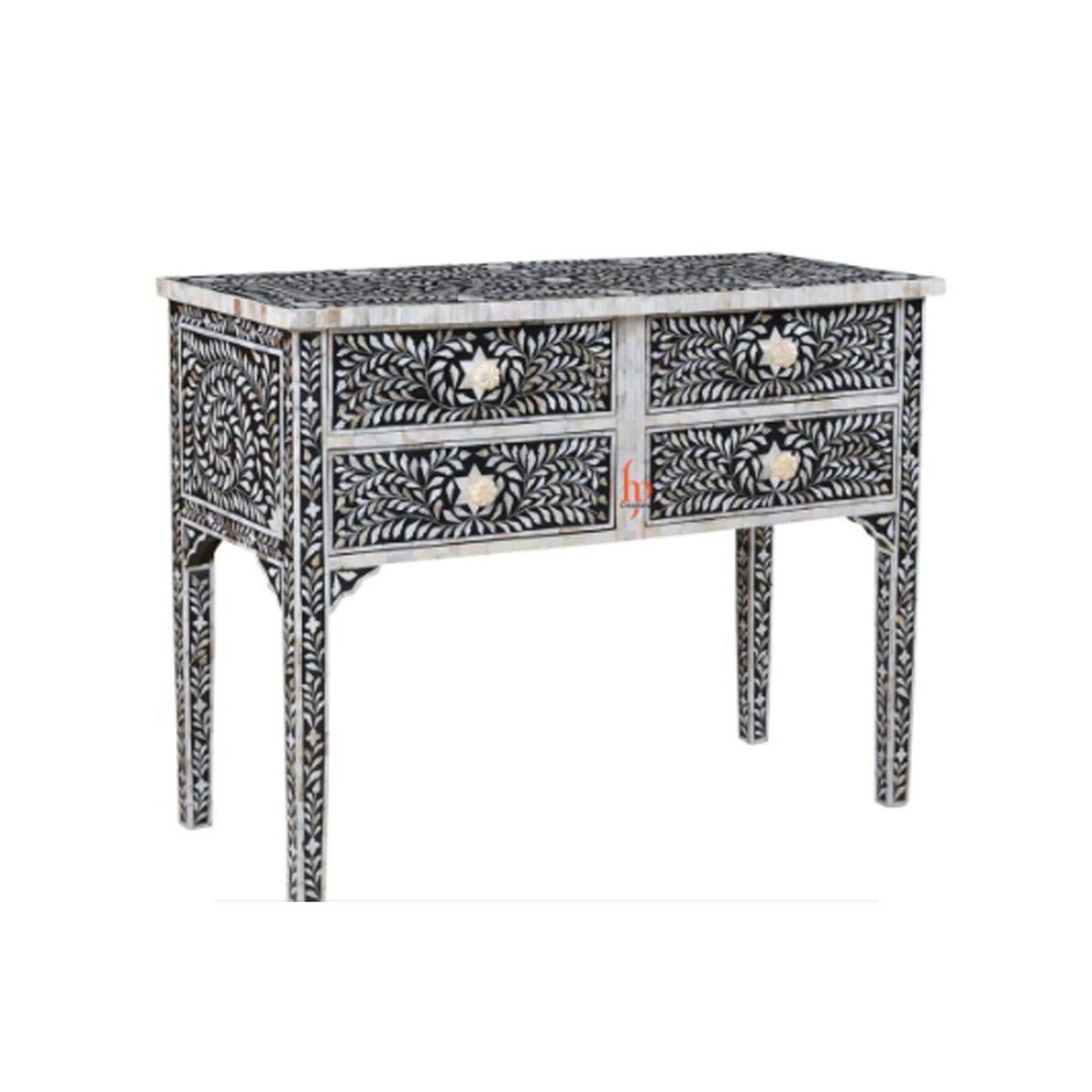 Handmade Mother Of Pearl Inlay Console with 4 Drawer Beautiful Floral Design Pretty Console Beautiful Entrance Table
