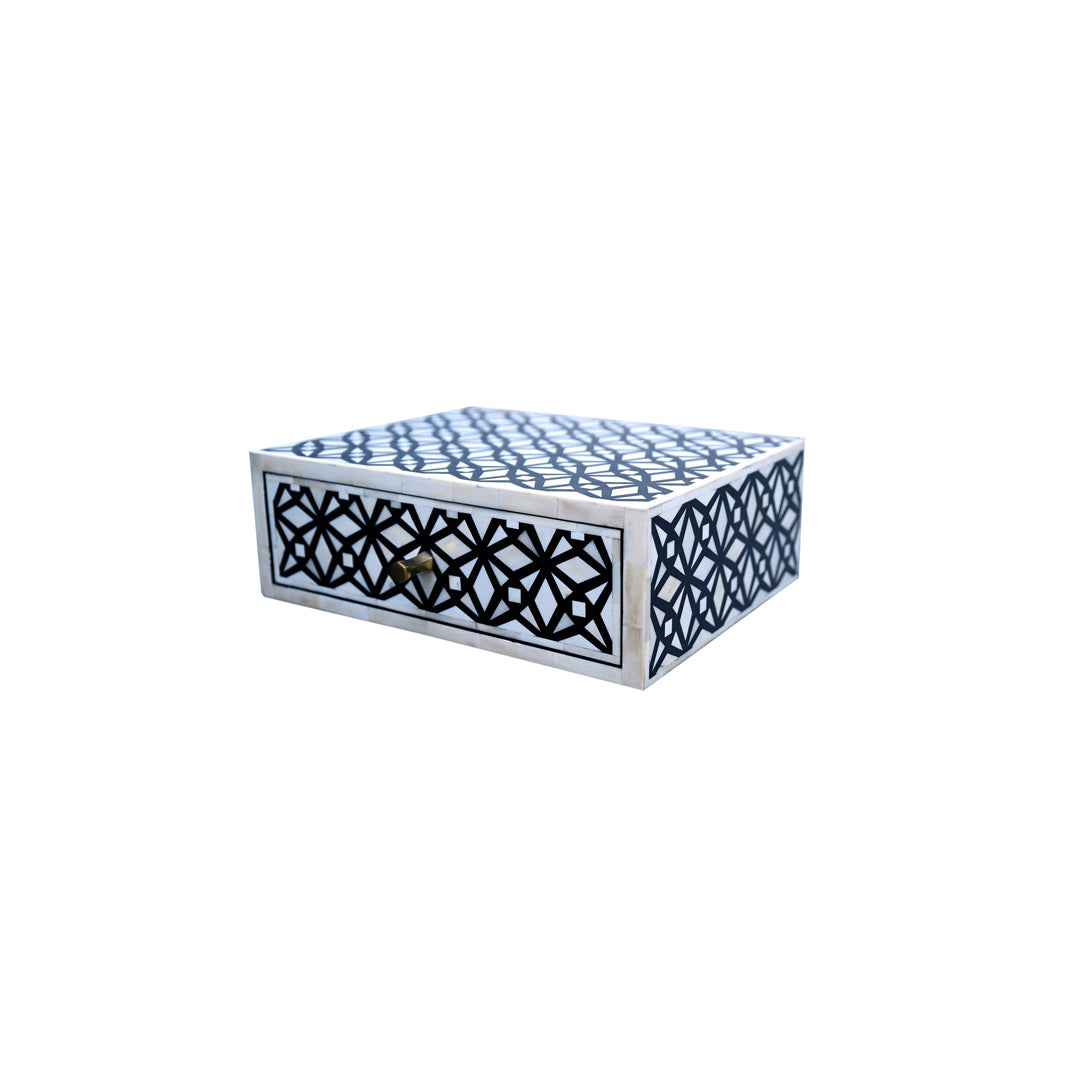 Handmade Customized Bone Inlay Geometric Pattern Floating Bedside
