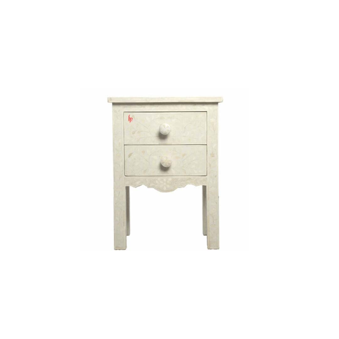 Hand Crafted White Bone Inlay Bedside Table/Nightable/Bedrun Perfect Home Decor