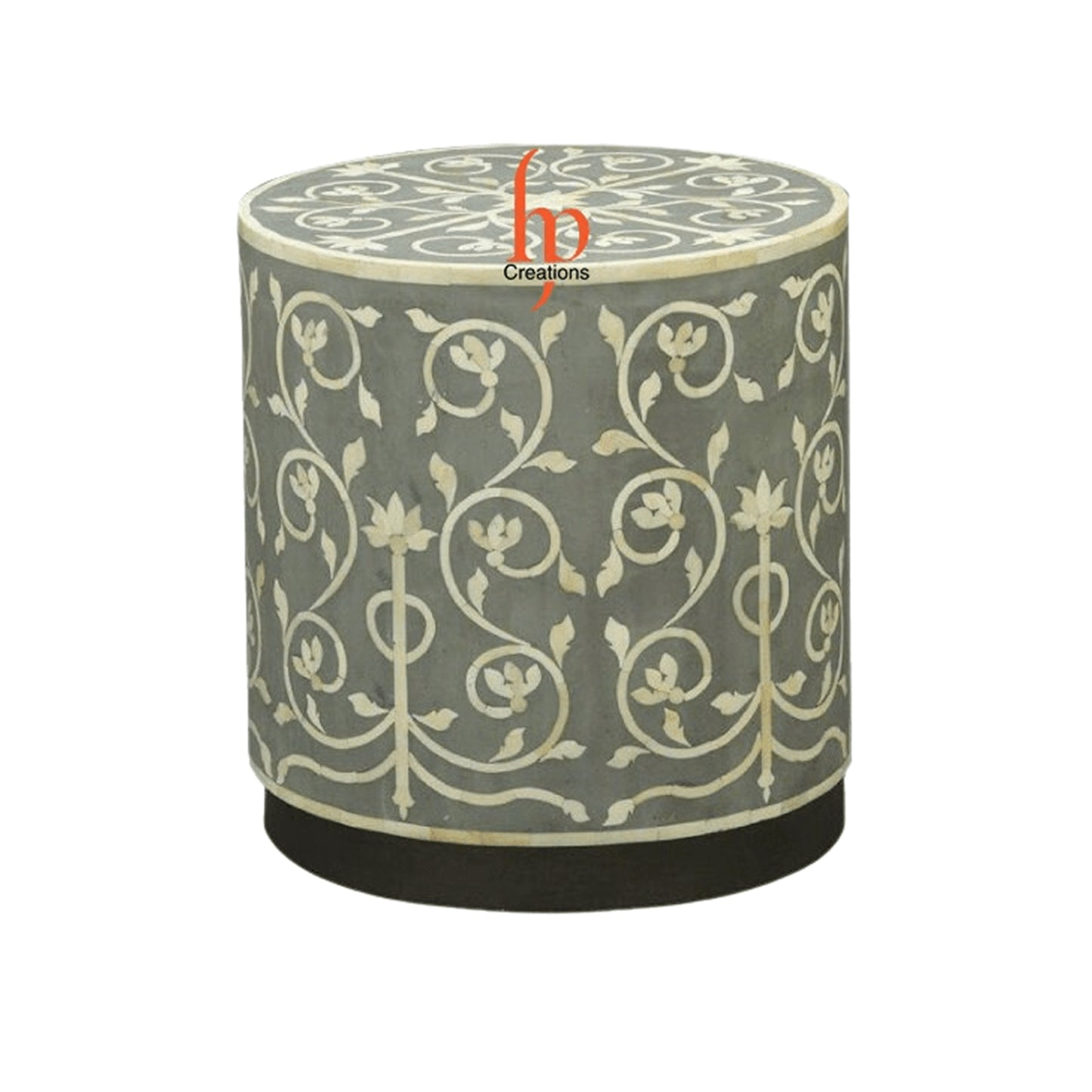 Personalized Floral Pattern Design Black Bone Inlay Round Shape Sitting Stoo