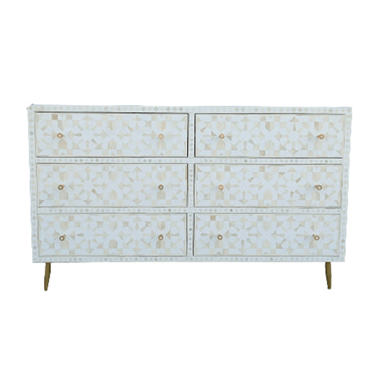 Handmade Customized Bone Inlay Moroccan Pattern Chest of 6 Drawer