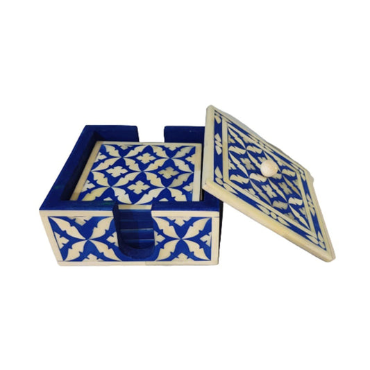 Handmade Customized Bone Inlay Geometric Pattern Set of 4 Coaster Plate Tea Coaster for Home Decor