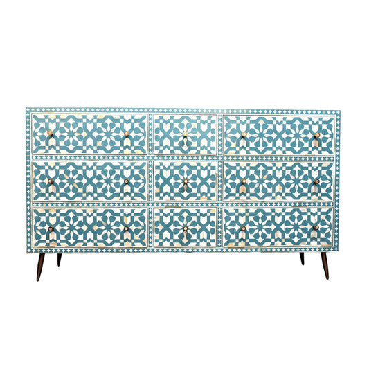 Handmade Customized Bone Inlay Moroccan Pattern Chest of 9 Drawer