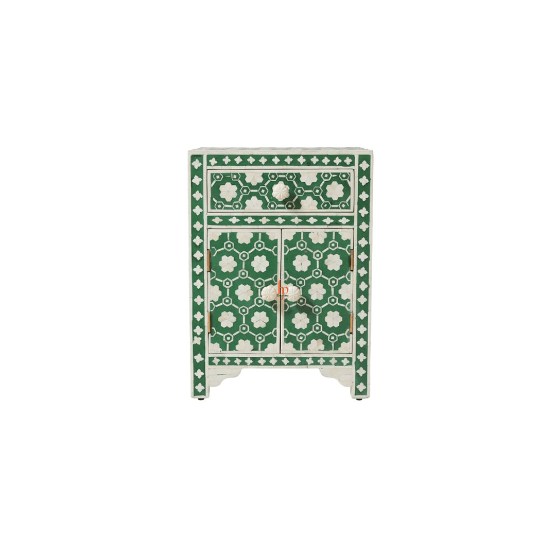 Personalized Jade Green Floral Bone Inlay Bedside Table