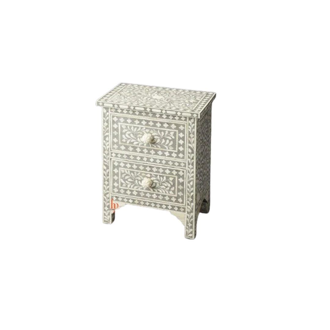Personalized Bone Inlay Beautiful Bedside Table with 2-Drawers Beautifully Floral Design Free Shipping